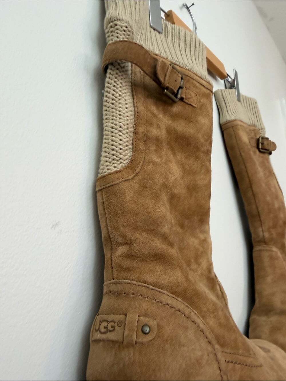 UGG Skyfall Chestnut Suede Knit Wedge Boots Size 8 Boho Winter - Picture 5 of 11